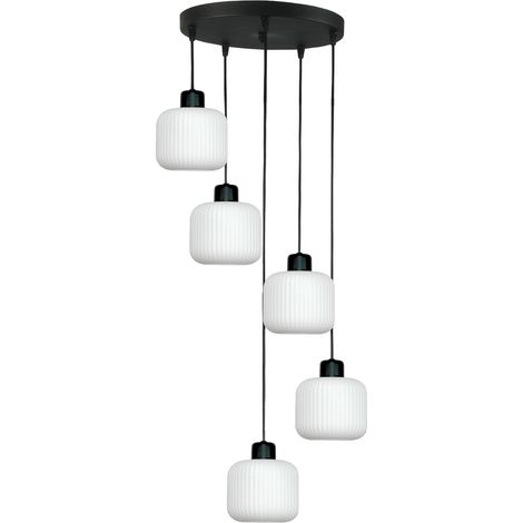Lámpara de techo colgante negra con pantalla de cristal blanco, Beka Bianco 14-960