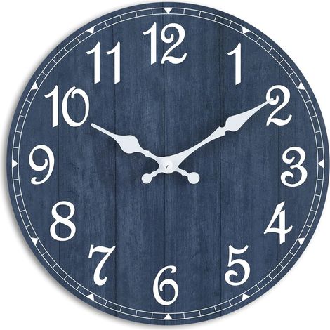 Horloge Murale - Bois MDF - 25 cm - Silencieuse Sans Tic-Tac - Cadran Lisible - Pour Cuisine Salle De Bain Salon Chambre Bureau - Bleu Marine - 1 Pièce (1/5)