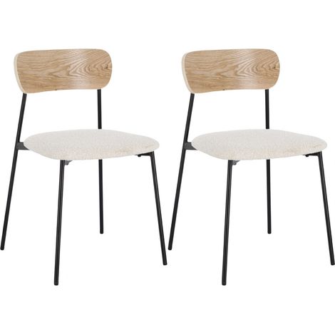 Chaises design en métal/bois et bouclette ivoire (lot de 2) - EMY (1/5)