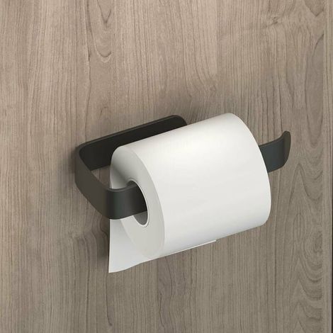 Porte-rouleau de papier toilette adhésif puissant, fixation murale sans perçage - Noir (1/5)