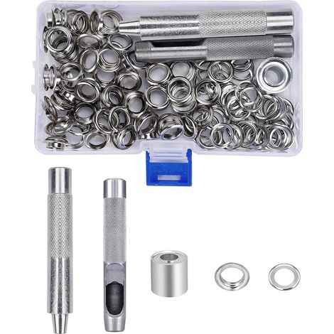 Kit da 100 occhielli in metallo da 10 mm con scatola di immagazzinaggio per riparazione di tela, telone e tende (1/5)
