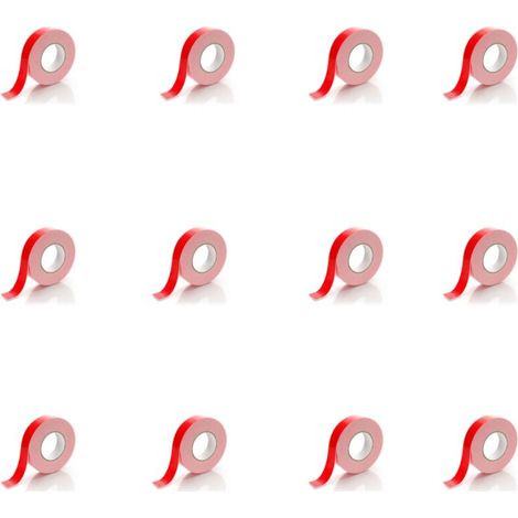 Ruban adhésif double face rouge 2,4 cm x 3 m – Ruban adhésif mousse haute performance, lot de 12 – Polyvalent pour la maison, le bureau et les loisirs créatifs (1/4)