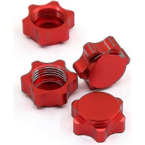 Lot de 4 cache-moyeux de roue en aluminium anti-poussière avec écrou hexagonal de 17 mm pour voiture RC 1/8, rouge (1/5)