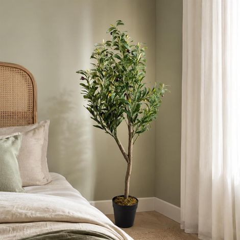120cm Artificial Natural Look Olive Tree with Wooden Trunk Premium