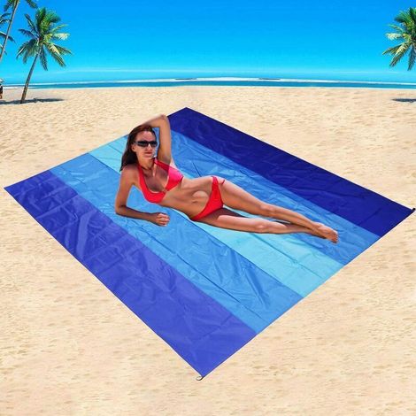 Ahlsen Anti-Sand-Stranddecke, extra große Strandmatte 210 x 200 cm, Stranddecke, wasserdichte Picknickmatte für Strand, Picknick, Urlaub – weich, tragbar, schnell trocknend