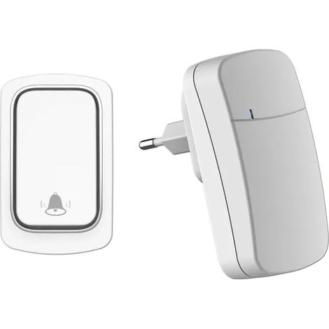 [RM]Sonnette sans fil sans pile, portée jusqu'à 200 m, 38 sonneries, 3 niveaux de volume, facile à installer (blanche)-AquaForge (1/5)
