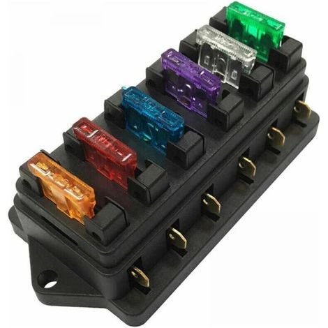 Pair Boîte à fusibles à 6 voies avec bloc de fusibles à lame de circuit pour moteur de voiture - Comprend 6 fusibles standard pour protéger les circuits électriques de votre véhicule. (1/4)