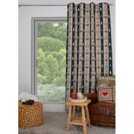 Rideau à motifs nordiques – 150 x 240 cm – 100 % polyester - 150x240cm - Vert sapin (1/2)