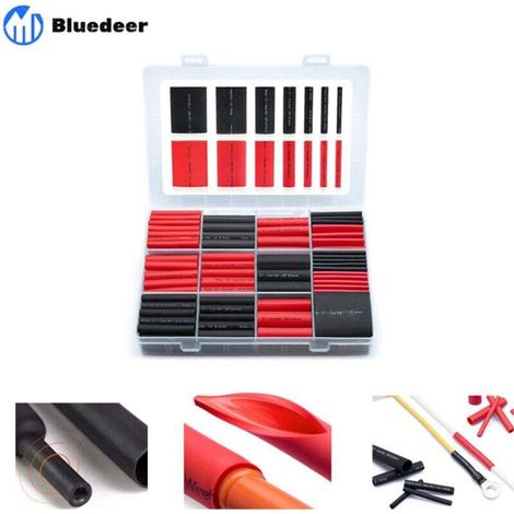 Kit di 400 pezzi di guaine termorestringenti impermeabili - Guaina termorestringente a doppia parete 3:1 - Rivestimento adesivo - Guaina termorestringente - Nero, Rosso -Crezuo