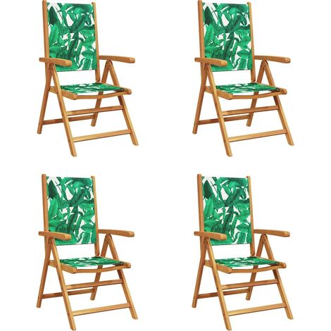 Sedie Giardino Reclinabili 4 pz Sedute da esterno Verdi Tessuto e Legno Massello (1/4)