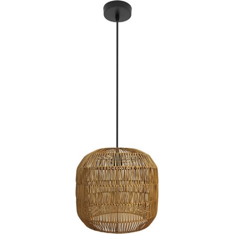 Fabio Lampada a sospensione Nero/Metallo naturale e rattan 1xE27 (4075xØ28x28cm)