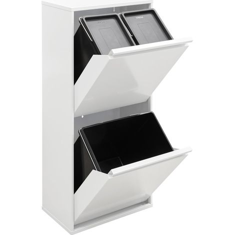 ARREGUI Basic Cubo de Basura y Reciclaje de 3 Compartimentos, 11+11+23 L (45 L), con Cubetas para Envases y Orgánico, Cubos de Basura de Cocina, Contenedores de Reciclaje, blanco CR401-B (1/5)