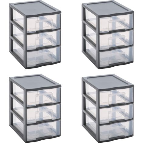 Tag Tower, tour de rangement plastique A6, 3 tiroirs, x4, gris (1/4)