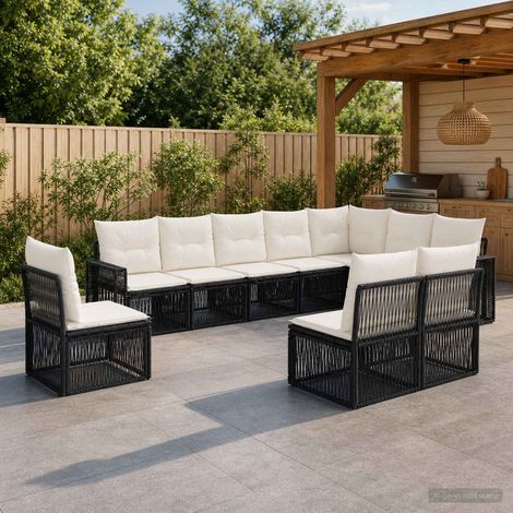 Salon de jardin modulable 10 pièces en polyrotin noir et blanc crème, 21 coussins - PANGIVO (1/5)