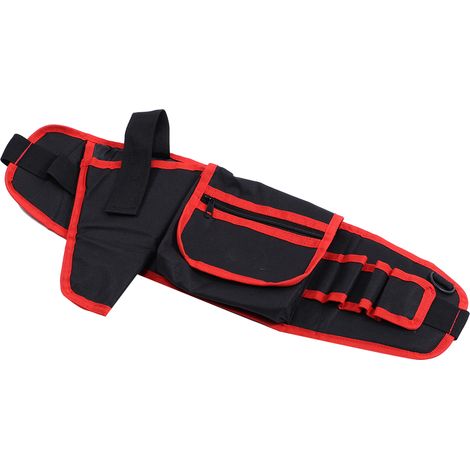 Sac banane multifonctionnel pour outils de jardin, organisateur d'outils d'électricien avec plusieurs poches, noir et rouge, 56 x 16 cm (1/5)
