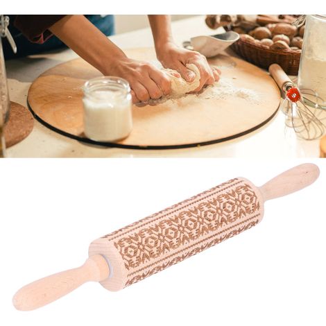 35 cm lange Holz-Nudelrolle mit 3D-Muster, Lasergravur, DIY-Werkzeug, für Kinder und Erwachsene, exotischer Stil. (1/5)