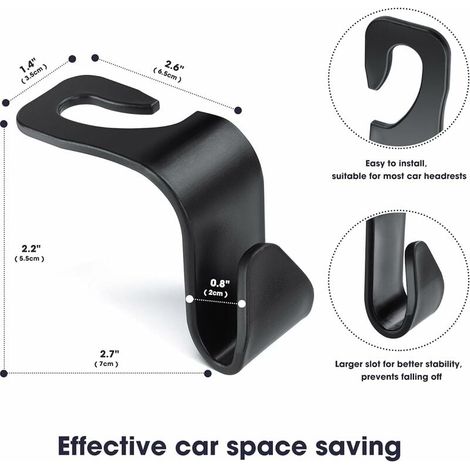 Gancho para reposacabezas de asiento de coche, tipo S, para bolsa de almacenamiento de asiento trasero de coche (negro), 4 unidades (1/4)