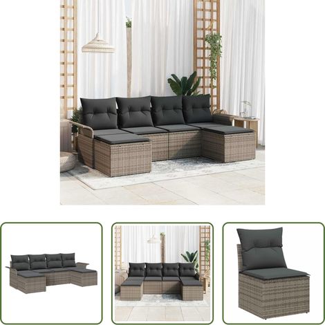Poly-Rattan -  Gartensofa-set mit Speicher 6 pcs Grau Poly-Rattan (1/5)