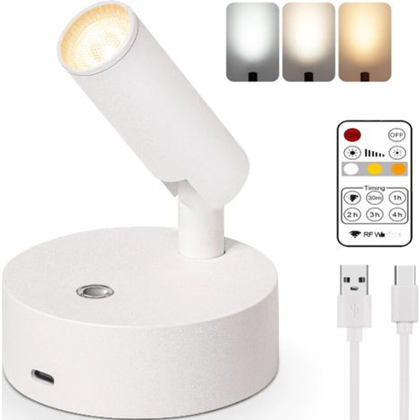 Applique LED sans fil avec télécommande, spot magnétique rechargeable, rotation à 350°, intensité variable, pour lire et dessiner (blanc) (1/5)