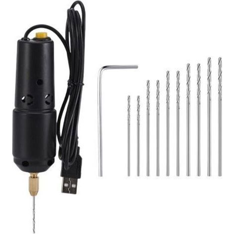 Portable Mini Electric Drill, with Drill Bits Jewelry Tools Engraver USB Drill for Wood Epoxy Resin Craft DIY Wood Craft(0.8-1.2mm) (1/4)