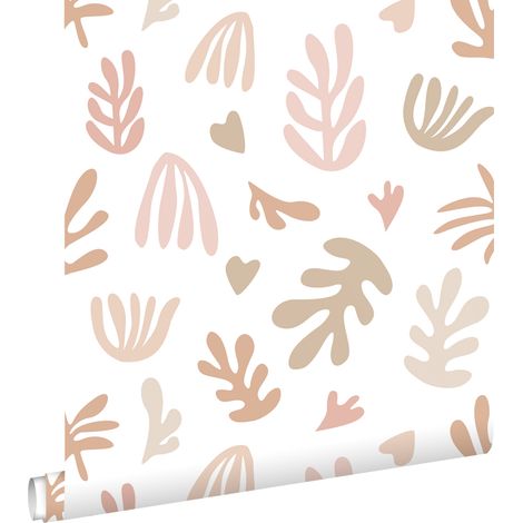papier peint plantes dans le style Matisse beige, rose et blanc - ESTAhome (1/5)