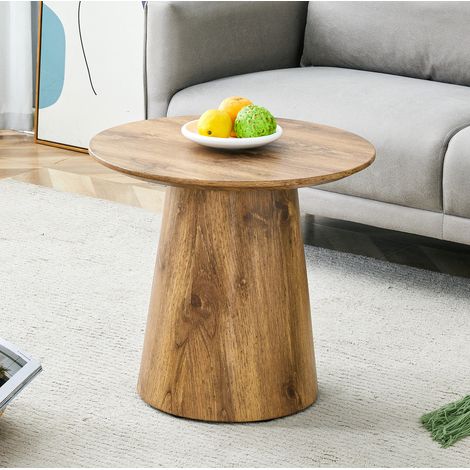Mesa auxiliar redonda 50x50x48 cm color madera en MDF con efecto madera y patas con fieltro (1/5)