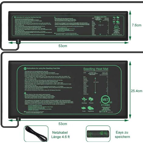 Tapis chauffant avec thermostat pour serres d'intérieur, plantes, semis, animaux de compagnie, reptiles, terrariums et coussins chauffants, 21 W, 25 x 52,5 cm, 1 pièce (1/5)