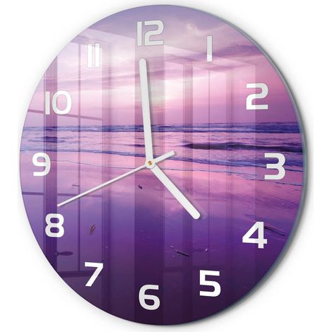 Horloge Murale Ronde Chambre Silencieuse en Verre Sans Tic-Tac Design Moderne Mer au coucher du soleil fi 30 cm (1/5)