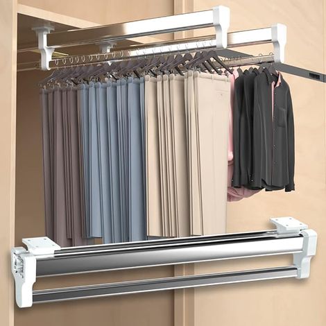 Porte Pantalon Coulissant télescopique en Acier Inoxydable, Porte Cintre Coulissant, Garde-Robe Rack de Rail,350 mm