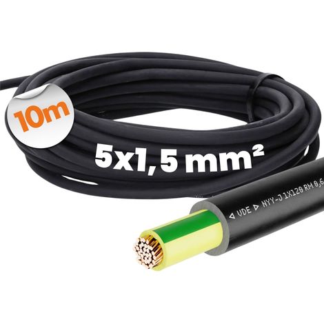 10 MÈTRES LAPP 15500033 NYY-J 5X1,5 MM² RE 0,6/1KV NOIR I CÂBLE DE TERRE AVEC CONDUCTEUR DE PROTECTION POUR POSE FIXE I CÂBLE EN