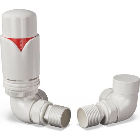 Derry Bold - White Thermostatic Radiator Valve & Lockshield Corner 10mm
