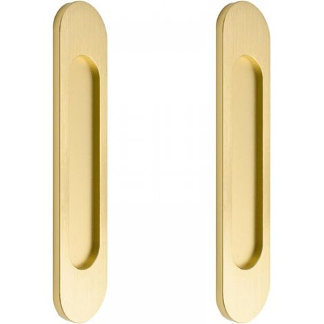 Lot de 2 poignées de porte coulissante ovales autocollantes en alliage d'aluminium brossé doré sans perforation pour portes coulissantes de grange (1/5)