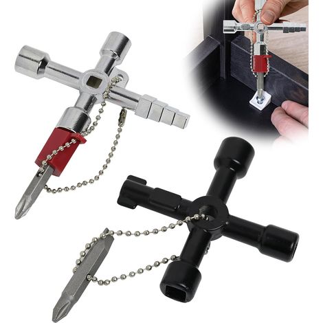 2 Pièces Cle Triangle Multifonction, Clé en Croix, Clef Triangle, Clé Universelle Portable pour Compteurs d'Eau, Électricité, Gaz, Radiateurs, Ascenseurs et Armoires de Commande (1/5)