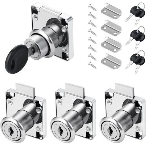 4 Pièces Serrure de Tiroir de Bureau, Verrou à Came de 22 mm, Serrure à Came avec clés Différentes, Serrure Meuble pour Meubles, Tiroir, Porte, Boîte aux Lettres, Armoire, Placard (Argent) (1/5)