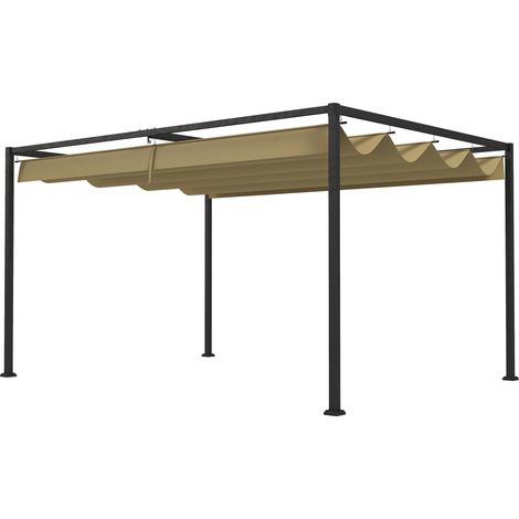 Pergola coulissante Pergola rétractable 3 x 2 m structure métal époxy anticorrosion toile polyester 180 g/m² kaki
