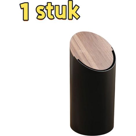 Poubelle avec couvercle basculant – Modèle hôtel à ressort avec anneau de maintien – Pour salle de bain, salon ou chambre – 20 × 20 × 41,5 cm – Noir (1/5)