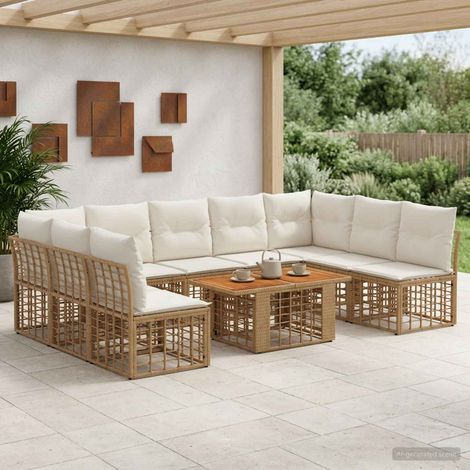 vidaXL Set Divano da Giardino 10 pz Naturale e Bianco Crema polyrattan (1/5)