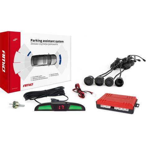 Kit di sensori di parcheggio posteriori a LED COB, 4 sensori neri, amio-02281