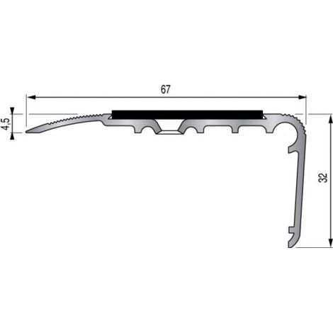 Dinac – Nez de marche en aluminium anodisé 67 x 32 x 3000 mm – Bande antidérapante carborundum – Installation facile en applique – Pour espaces publics (1/2)