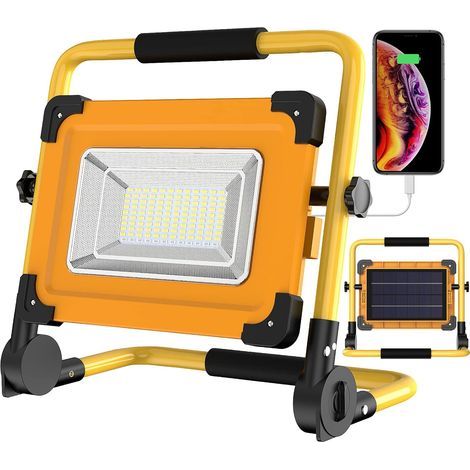 Projecteur Chantier LED Rechargeable Solaire 100W, 4 Modes 120 Lampe de Travail, 14000mAH Batterie Étanche USB Banque d'alimentation pour Réparation de Voiture, Garage, Camping, Bricolage, Atelier (1/5)