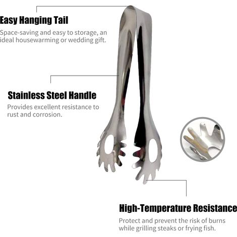 Pinces de cuisine Pince de cuisson en acier inoxydable pour la cuisson des grillades BBQ Friture Servir des aliments Salade Buffet Steak Spaghetti Pâtes Gadgets de restaurant Passe au lave-vaisselle (1/5)