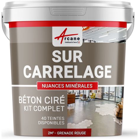 Béton ciré sur carrelage, cuisine, salle de bain, mural, sol, plan de travail, décoratif, revêtement, douche, kit - 2 m² (en 2 couches) Grenade Rouge - ARCANE INDUSTRIES