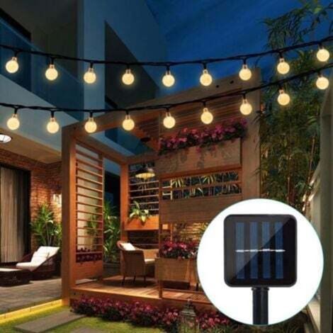 RHG Guirlande solaire Jardin,6.5 m 30 boules de cristal étanche Guirlande lumineuse LED, 8 modes d'extérieur Starry lumières Guirlande lumineuse solaire, éclairage décoratif pour maison, jardin, fête,