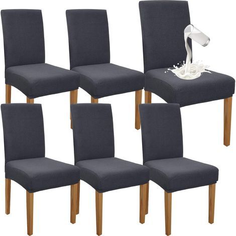 Set mit 6 wasserdichten, hochwertigen, dehnbaren und abnehmbaren Stuhlhussen für Esszimmer, Küche, Party, Hotel (grau) (1/5)