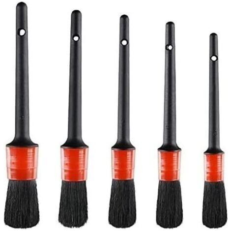 Pinceau de Détail (Lot de 5), Jeu de Pinceaux à Détails Automatiques Parfait pour La Voiture Moto Roues de Nettoyage Automobile, Tableau de Bord, Intérieur, Extérieur, Cuir (1/5)