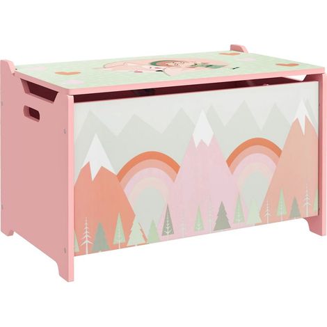 Spielzeugkiste für Kinder, Aufbewahrungskiste mit Klappdeckel, Waldmotiv, abgerundete Ecken, 60 x 37 x 39 cm, rosa (1/5)