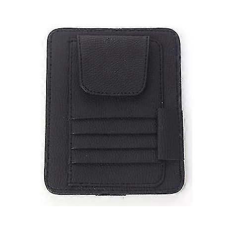 Étui à lunettes de voiture multifonctionnel en cuir avec housse de pare-soleil, porte-cartes, porte-permis de conduire et porte-cartes de facturation - Noir (1/5)