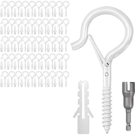 Lot de 50 crochets à vis blancs crochets à vis crochets à vis avec sécurité crochets à vis en acier 5 virgule 91 x 3 virgule 15 x 0 virgule 79 230 g (1/4)