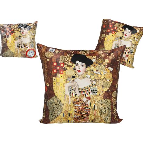 Dekorativer Kissenbezug mit Klimt-Porträt von Adela, gefüllt (1/3)