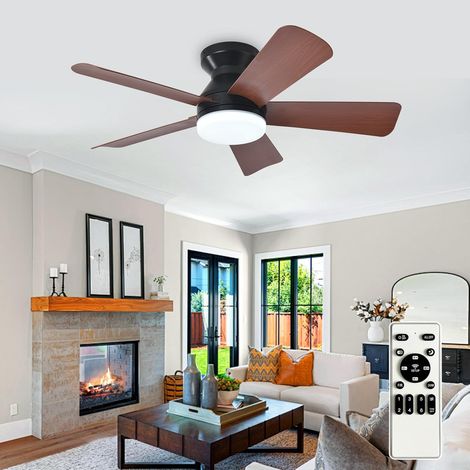 Ventilateur de plafond moderne avec lumière : 35 pouces noir Petits ventilateurs - Ventilateurs de plafond à gradation avec télécommande 5 pales réversibles en noyer 6 vitesses Minuterie (1/5)